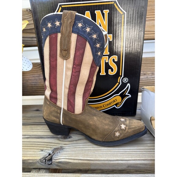 NEW Dan Post American Flag Western Leather Boots Snip Toe Boys 5.5 D Women 7 - Picture 5 of 7